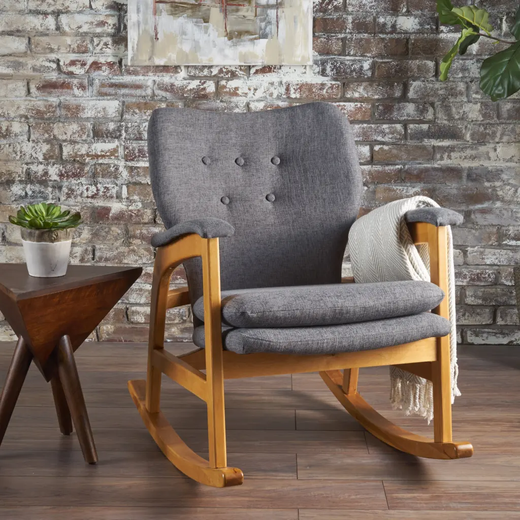 Mid Century Fabric Rocking Chair Gray Fabric - Stylish Living Room Accent nh-ocean furniture