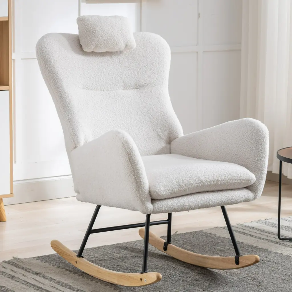 35.5 Inch Rocking Chair Pocket, Soft Teddy Fabric Rocking Chair Nursery rnb