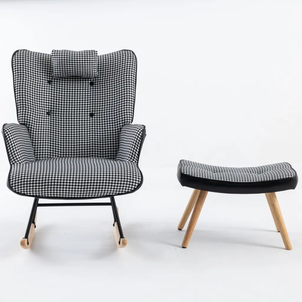 35.5 Inch Soft Houndstooth Fabric Rocking Chair rnb