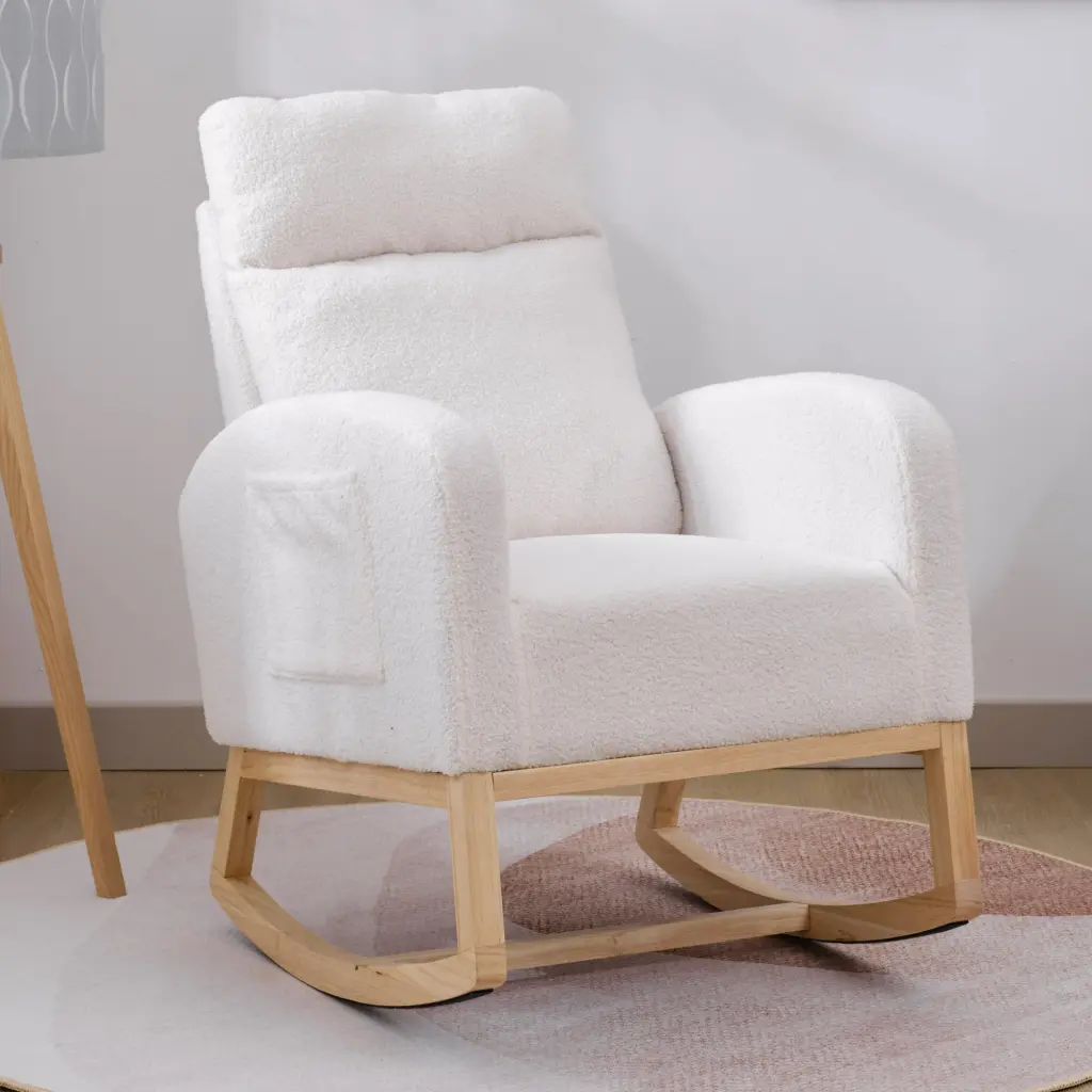 Modern Accent Rocking Chair Solid Wood Legs, Upholstered Comfort Rocker rnb