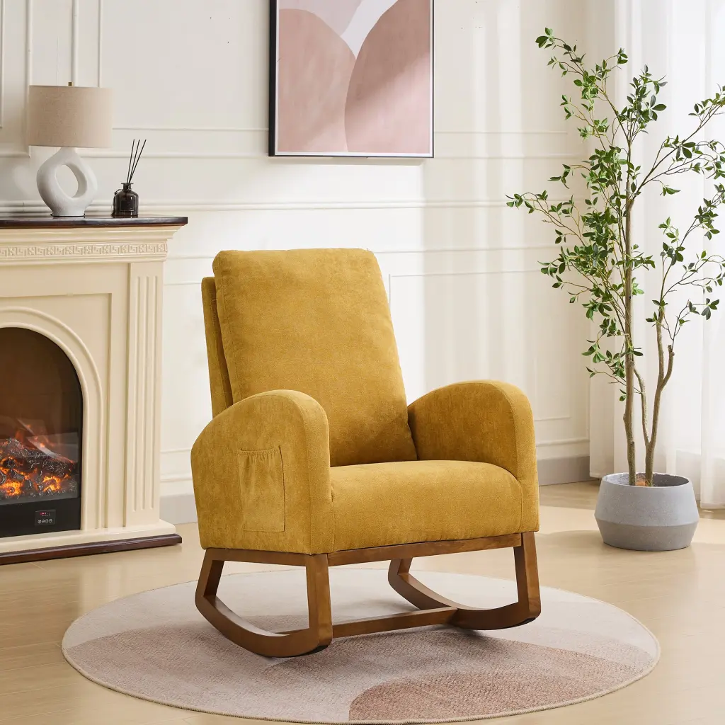 27.2 Inch Rocking Chair Nursery Polyester Glider Chair High Back Comfortable Rocker w1852