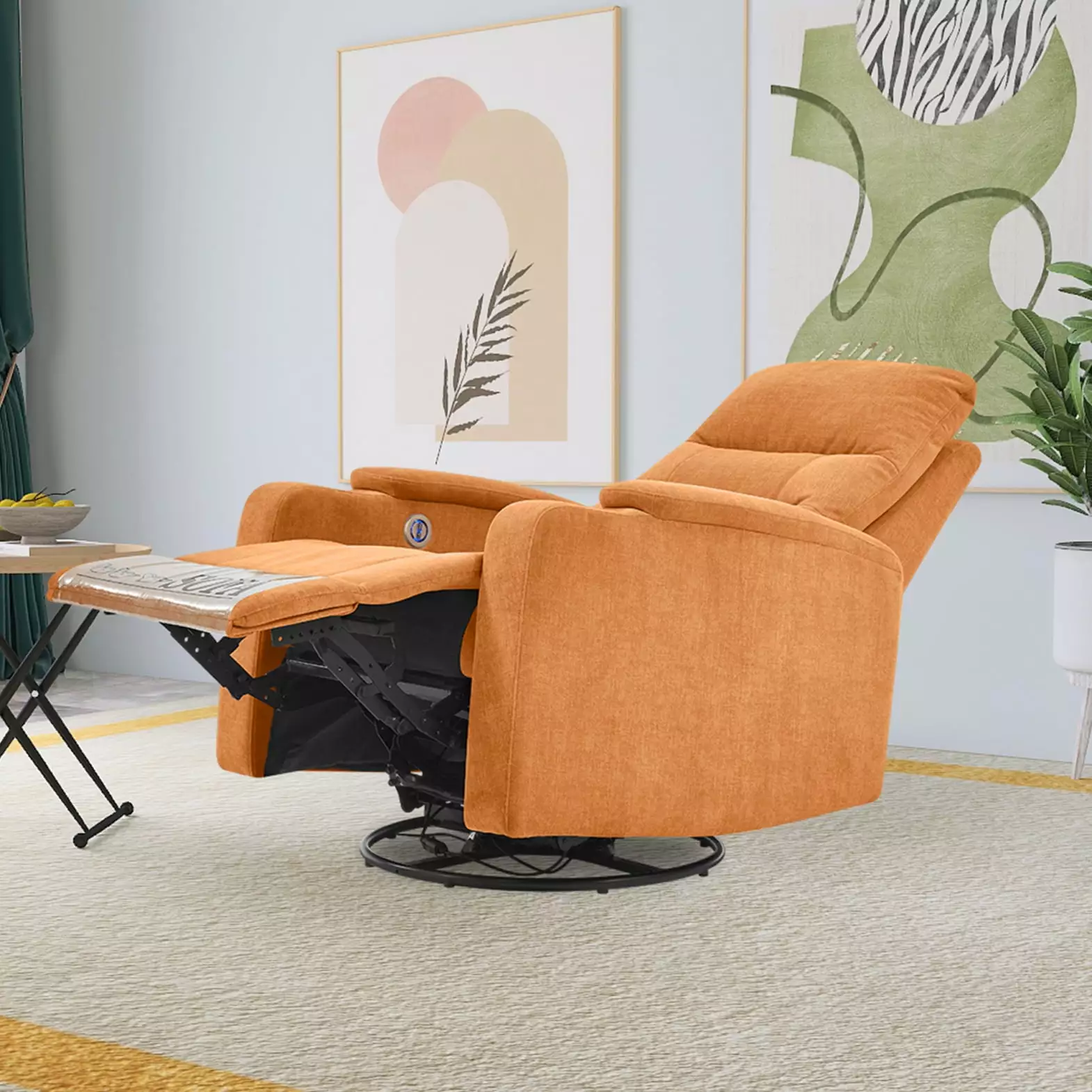 Swivel Rocking Recliner Sofa Chair USB Charge Port and Cup Holder Light Orange Living Room Bedroom ARCTICSCORPION