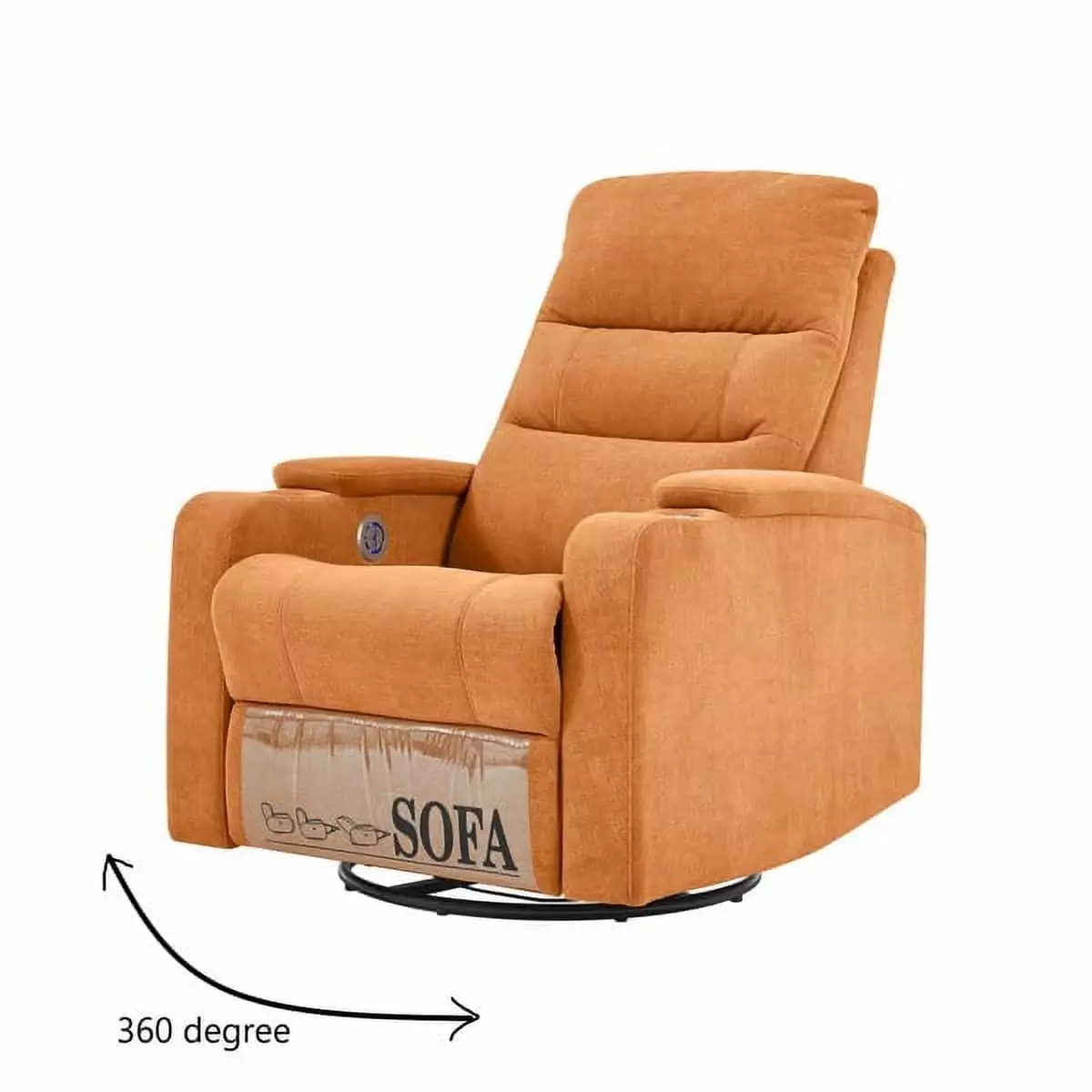 Rocking Recliner Sofa Chair USB Charge Port and Cup Holder Light Orange FENG20