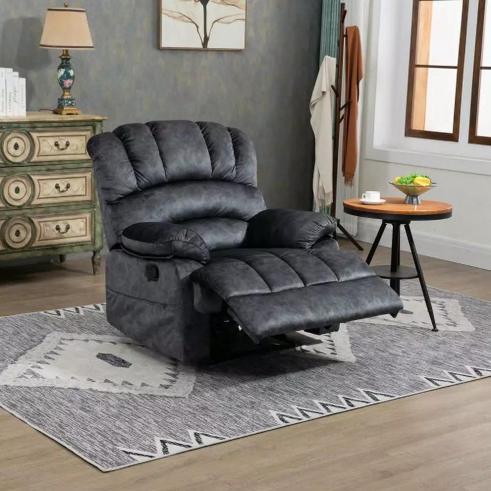 Large Rocking Recliner Chair Manual 155° Swivel Gray Ergonomic Lounge Chair Living Room HLSSE