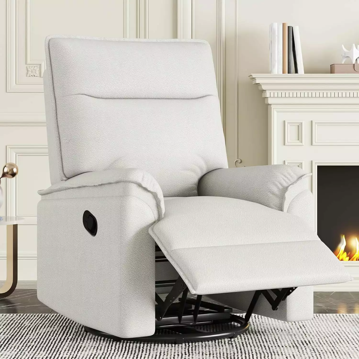 360 Degree Swivel Recliner Manual Rocking Chair Retractable Footrest Beige SEALODY