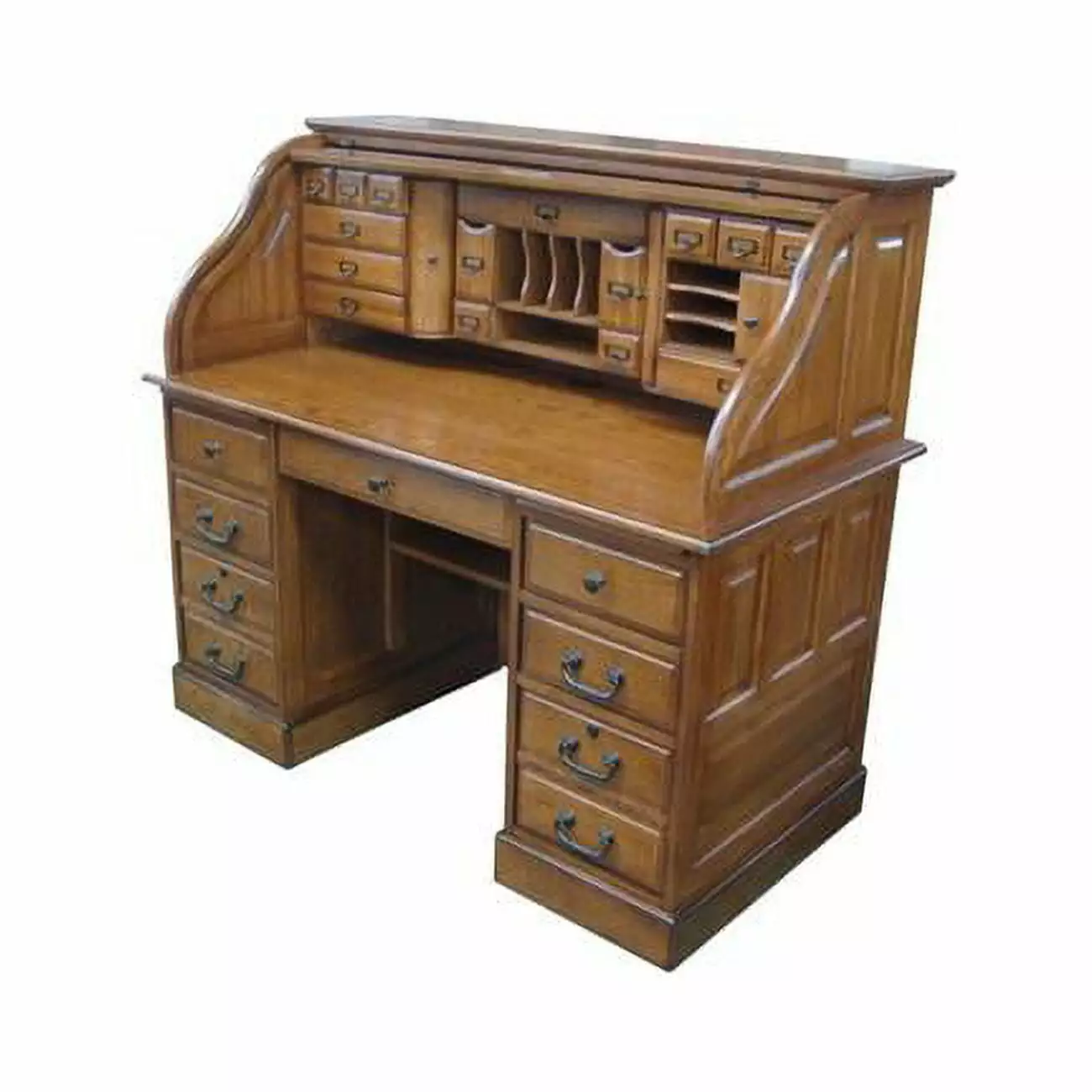Homeroots 54 x 28.5 x 44.5 Hardwood Deluxe Roll Top Desk Burnished Walnut - Classic Office Desk