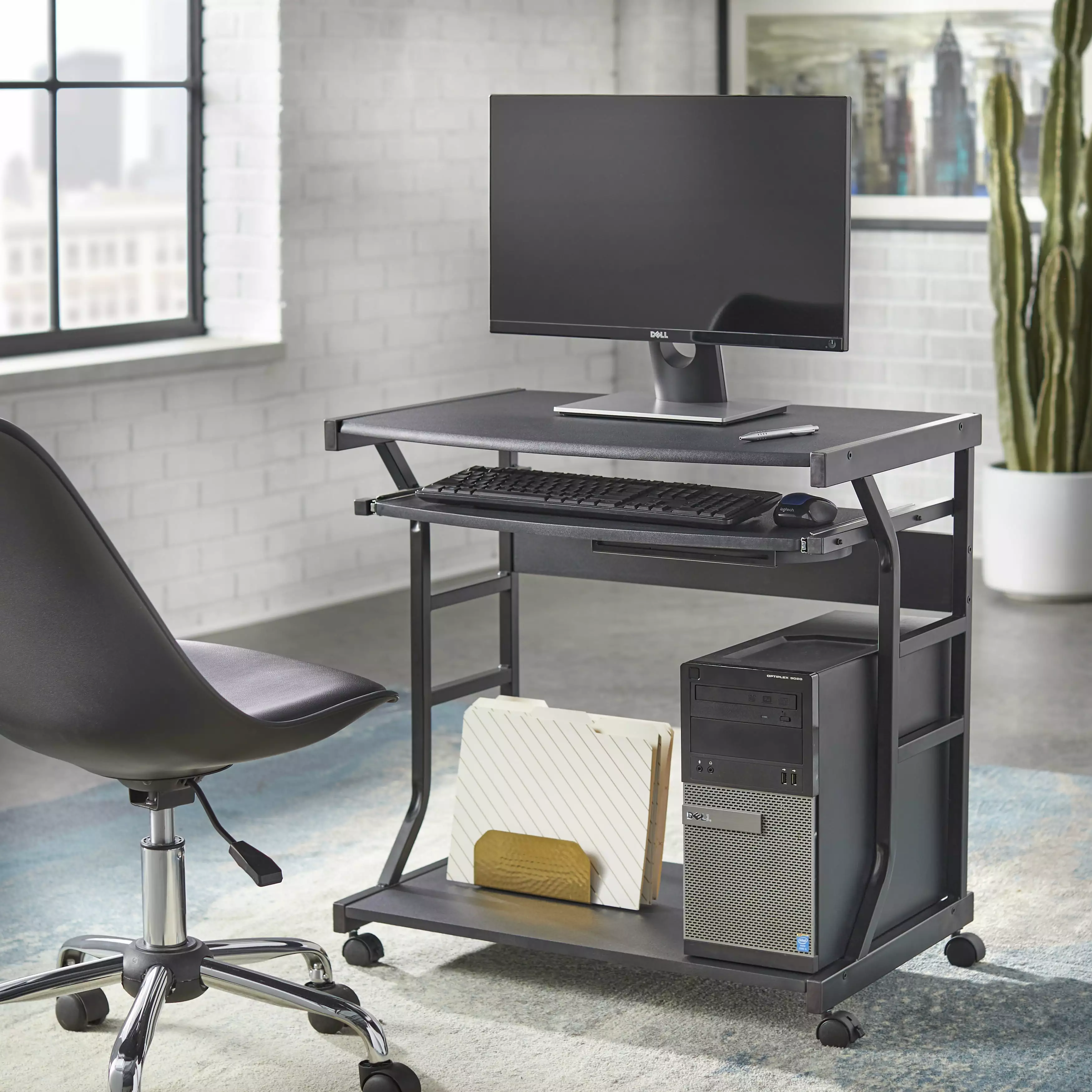TMS Berkeley Rolling Computer Workstation Desk Black Finish Home Office