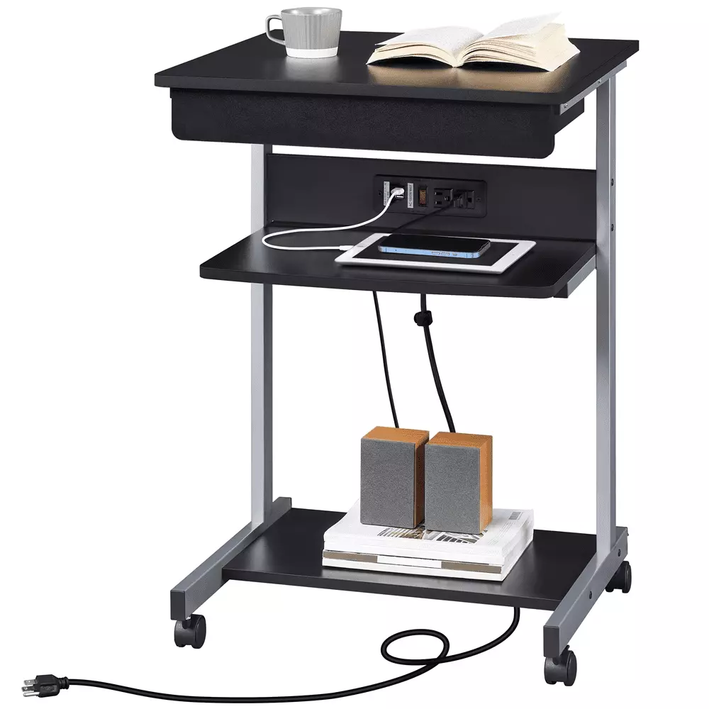 Topeakmart 22in Rolling Laptop Computer Desk Power Outlet Home Office Black