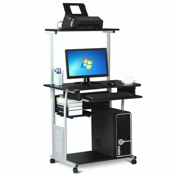 Yaheetech Modern 2 Tier Rolling Computer Desk Keyboard Tray Black Finish