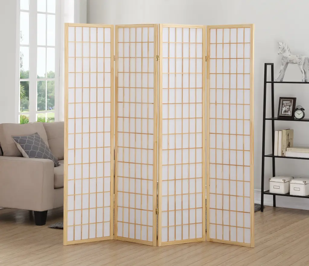 4 Panel Oriental Shoji Screen Room Divider Natural Wood Paper hz