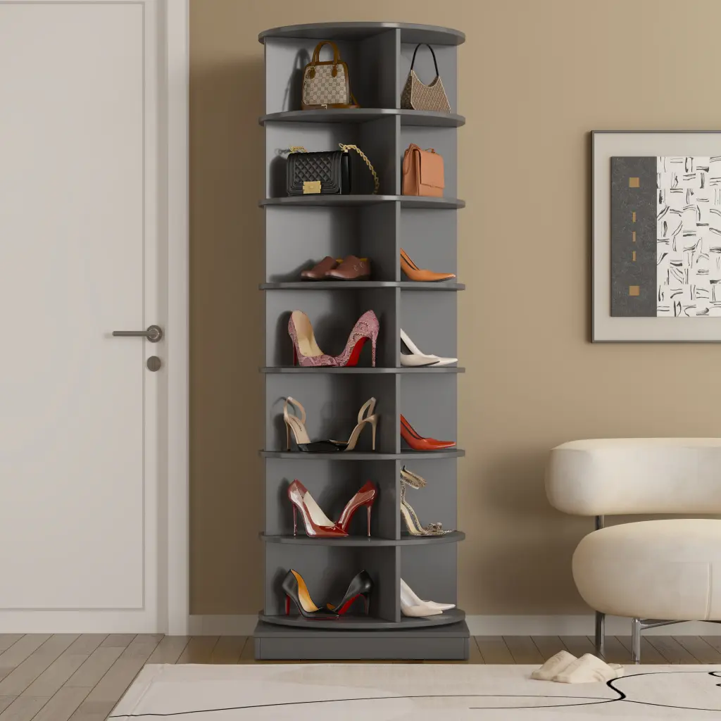360 Gray Rotating Shoe Cabinet 7 Layers Holds Up To 28 Pairs zr furniture