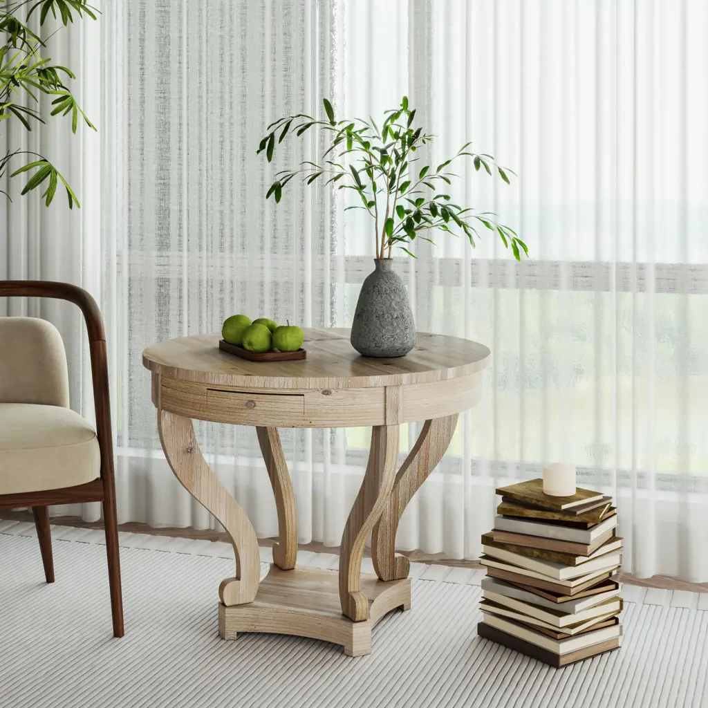 Curved Legs Farmhouse Style Small Size Round Dining Table or End Table fs furniture