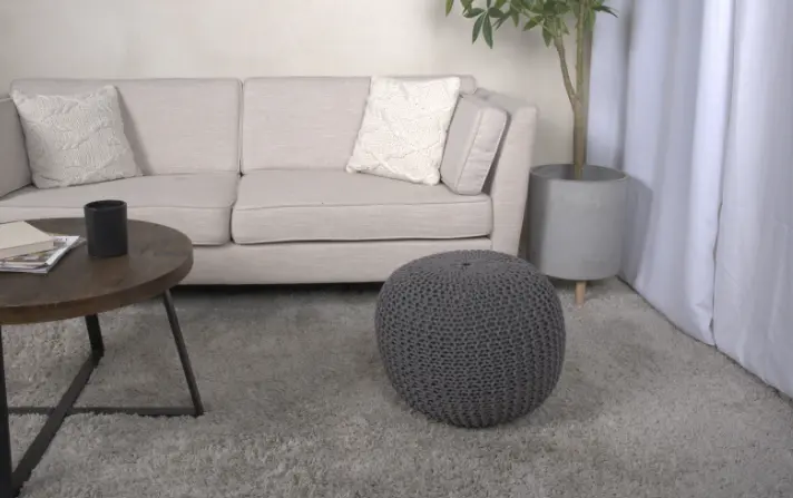 Bordeaux Knitted Cotton Round Pouf Gray bazar