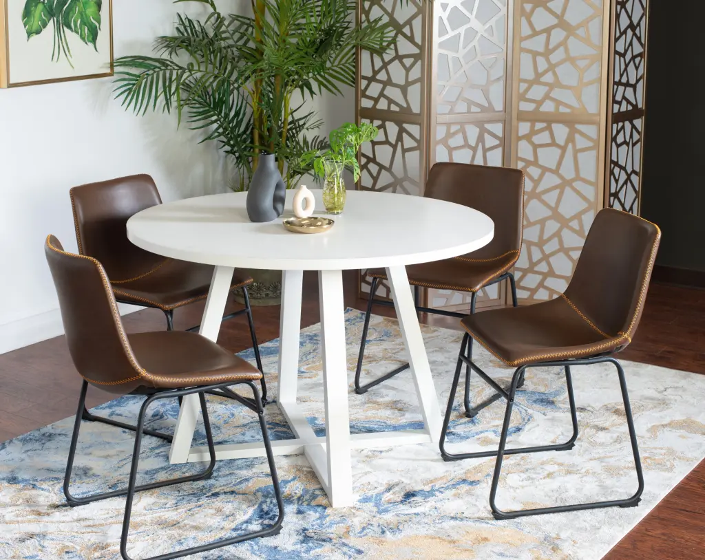 Varna 5 Piece Round Dining Set Trestle Table 4 Chic Chairs hz