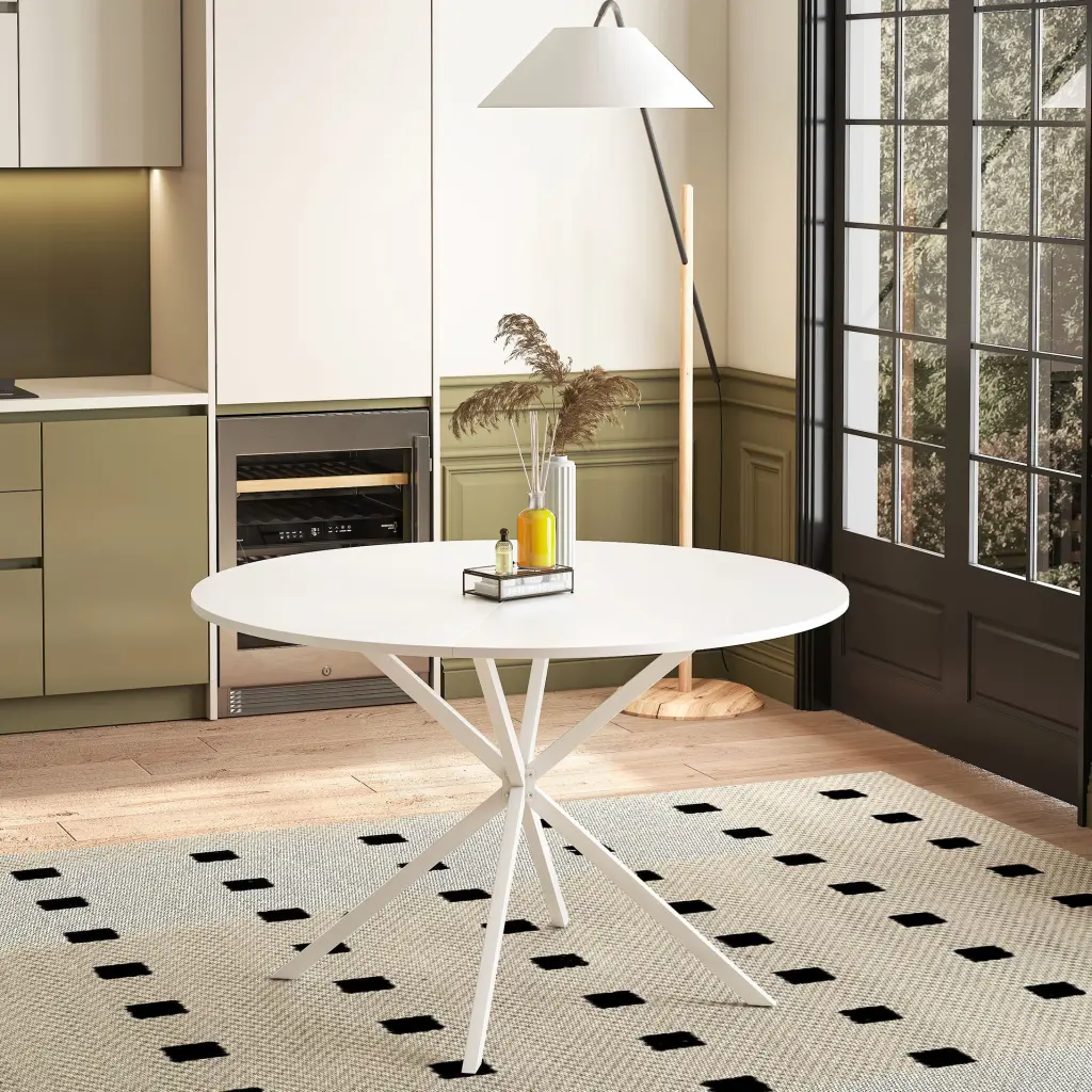 47.24 Inch Modern Cross Leg Round Dining Table White Top Occasional Table rnb