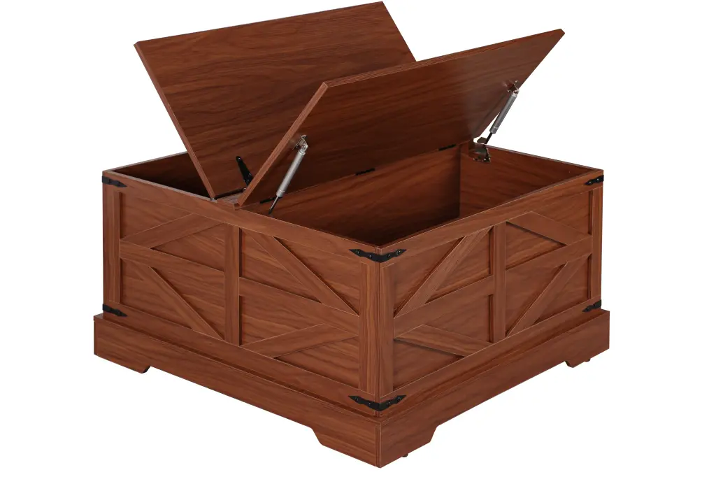 Wood Farmhouse Rustic Coffee Table Brown Finish Primary Living Space t2586