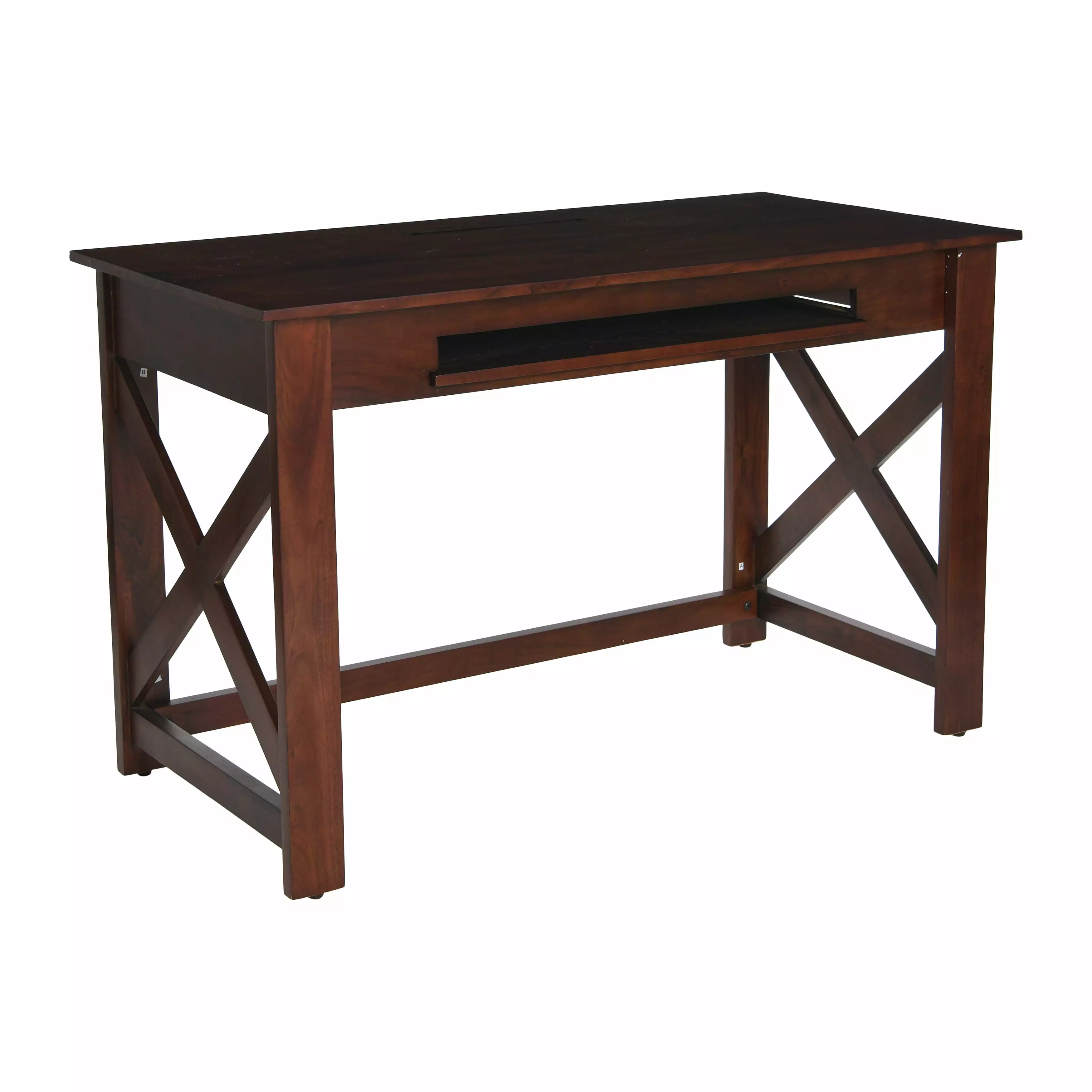 Creative Co-Op Rustic Mango Wood Desk Keyboard Shelf and X-Frame Detail