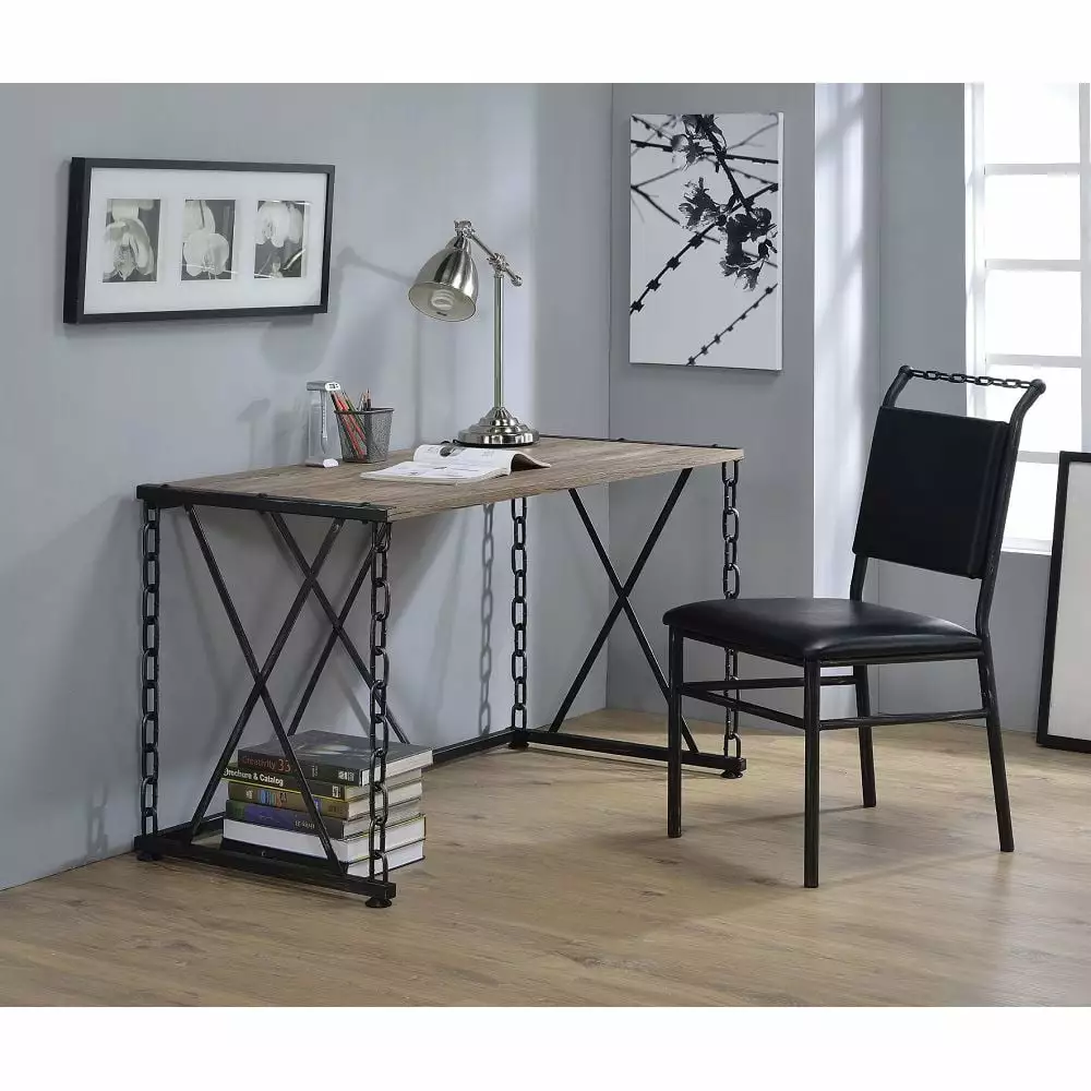 GeeHome Jodie Desk Rustic Oak & Antique Black 92248 - Vintage Style Home Office Desk