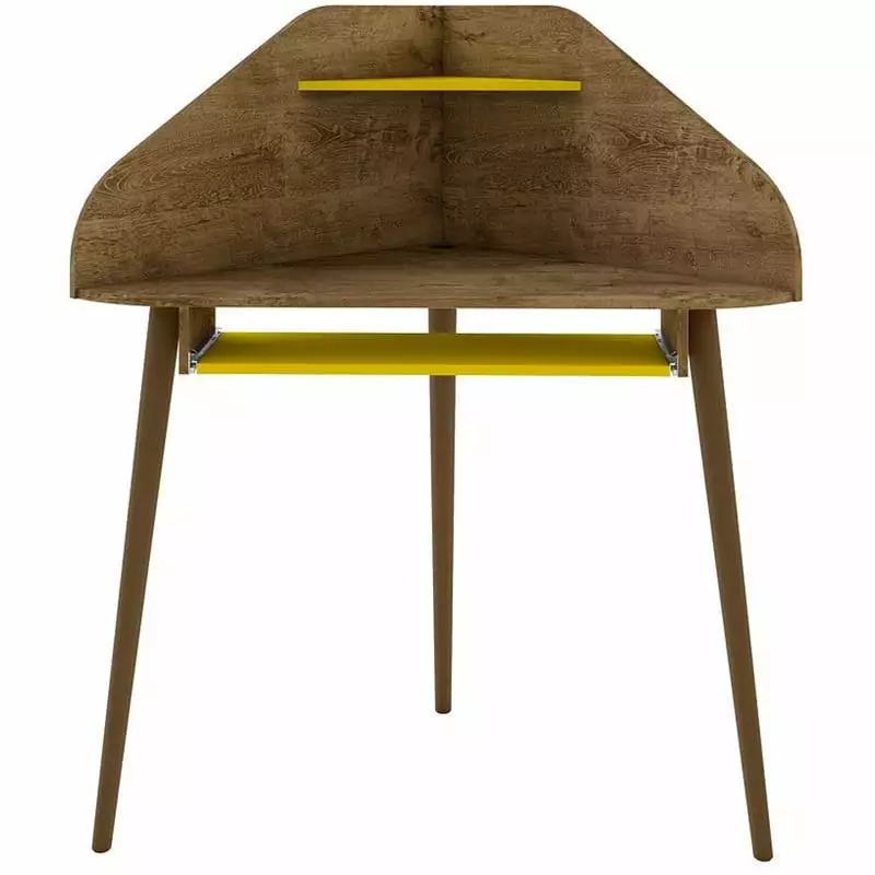 Bradley Wood Corner Desk Rustic Brown & Yellow Manhattan Comfort