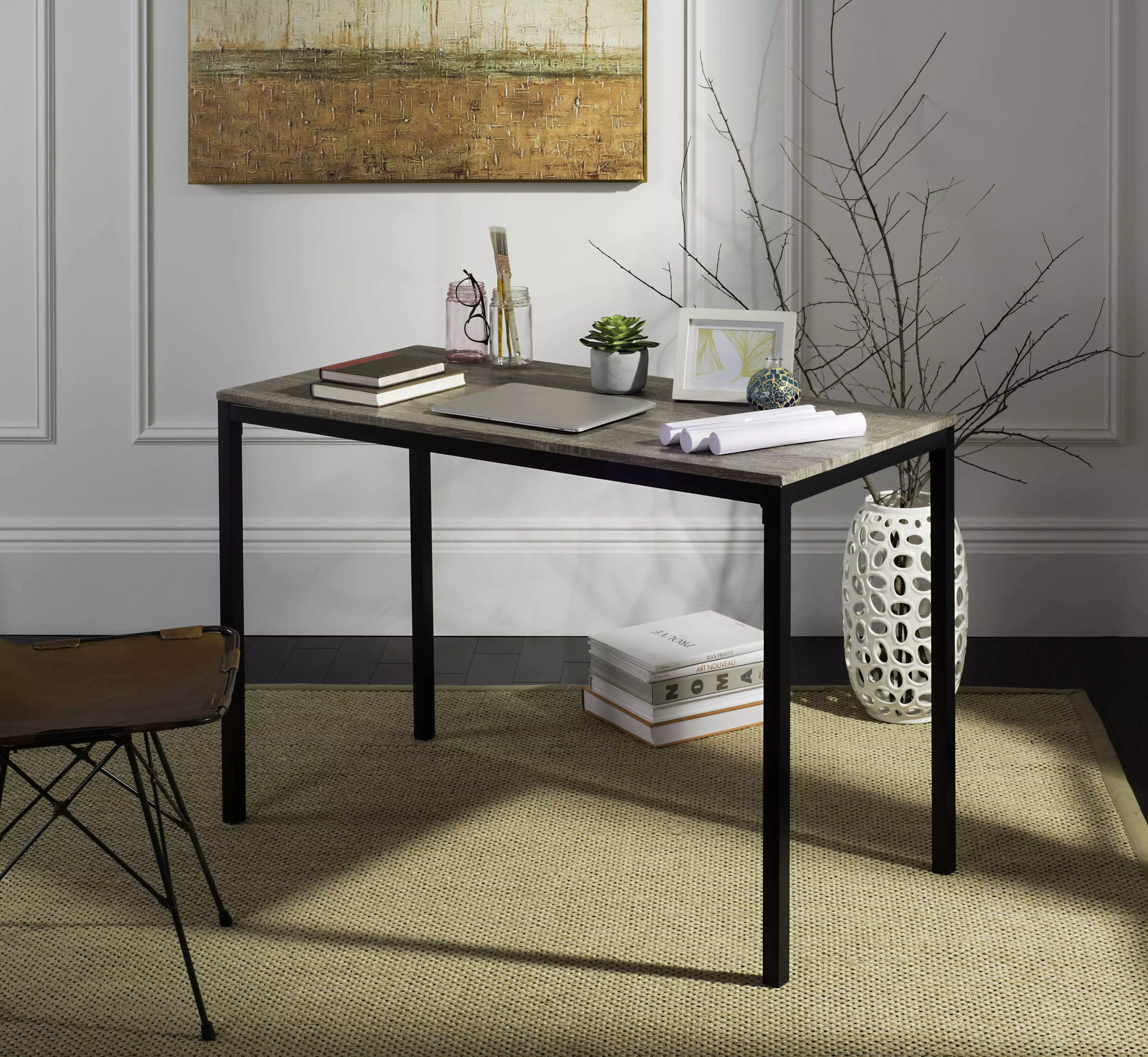 SAFAVIEH Janison 47 Inch Rustic Scandinavian Writing Desk Natural and Black