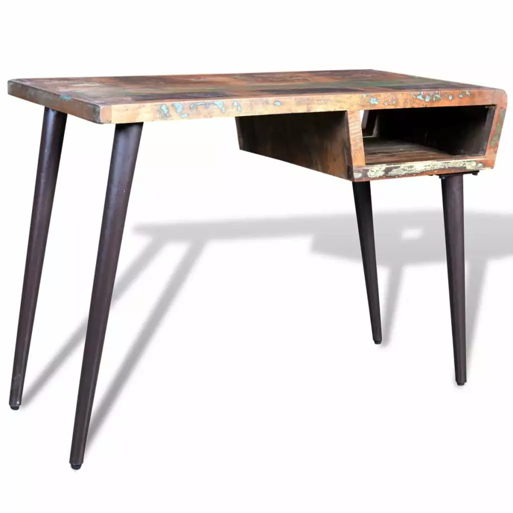vidaXL Reclaimed Wood Desk Iron Legs Rustic Home Office