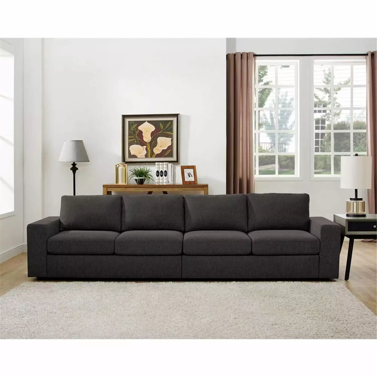 Maykoosh Rustic Ranch 4 Seater Sofa Dark Gray Linen - Farmhouse Style Couch