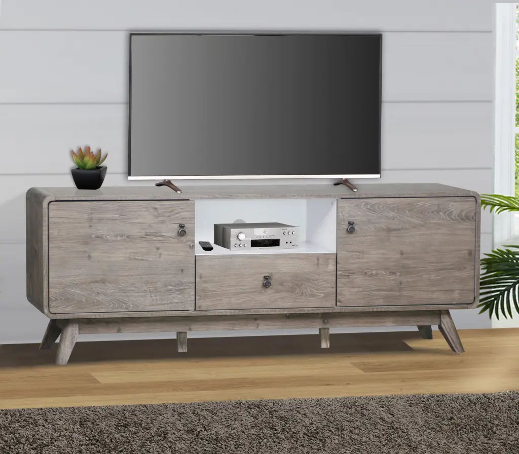 Rustic Gray Oak Media Console Modern TV Stand singularity