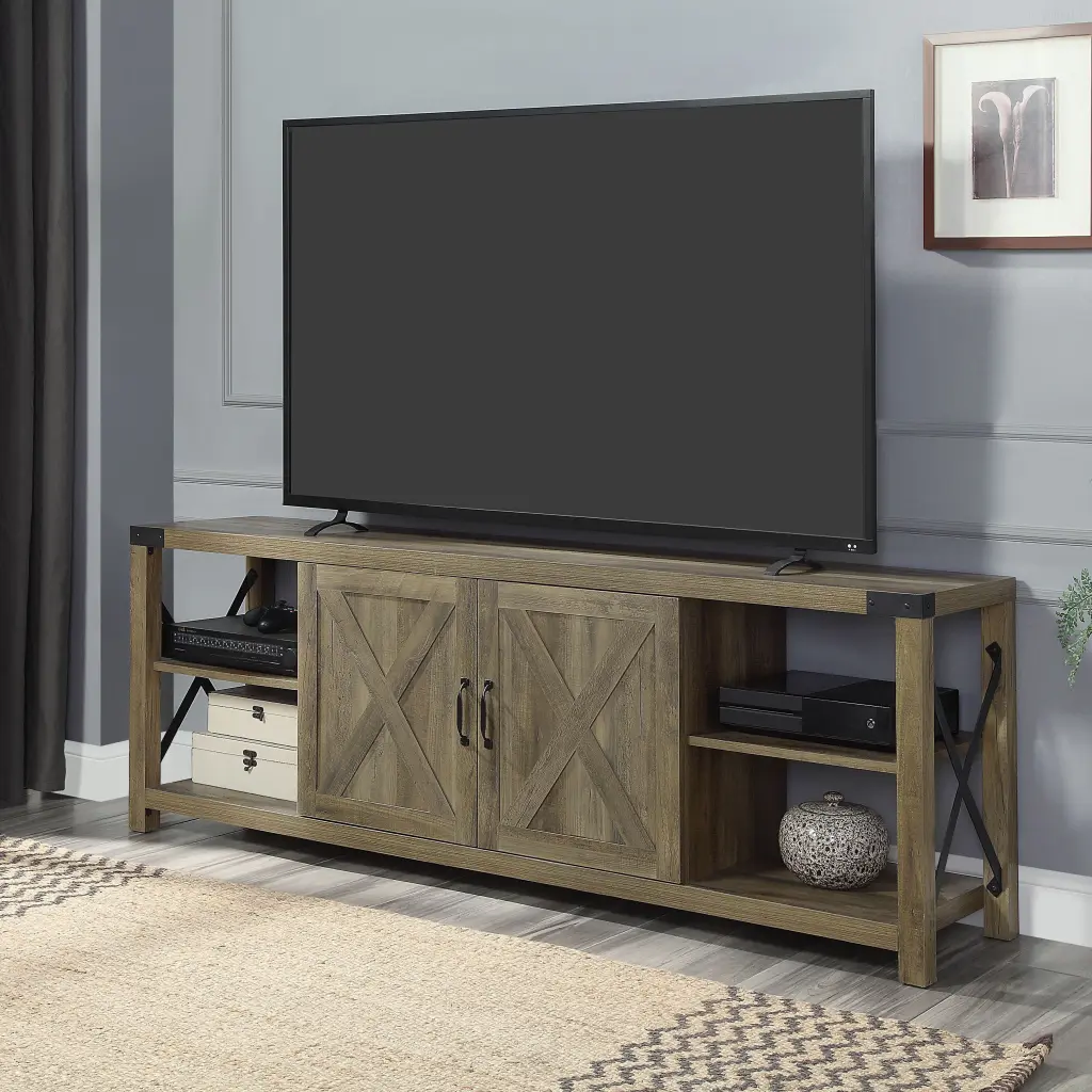 Rustic Oak TV Stand 2 Door TV Stand 2 Shelf Rustic Primary Living Room Furniture furniture max