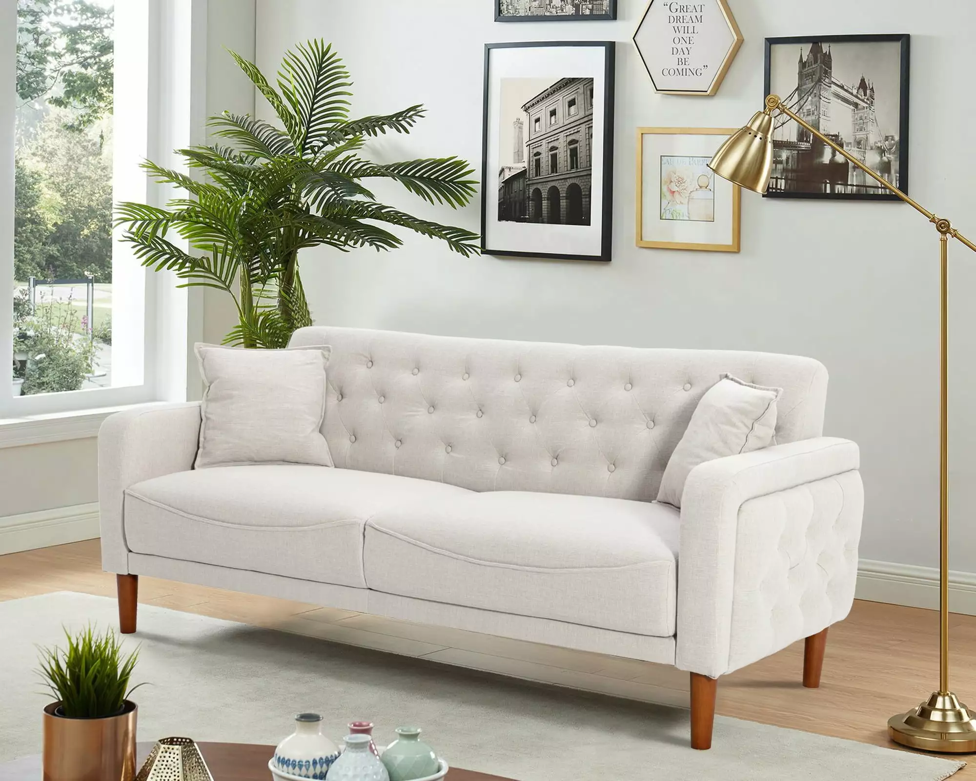 2047 White Linen Sofa Minimalist Living Room Couch Clean Lines Wobythan