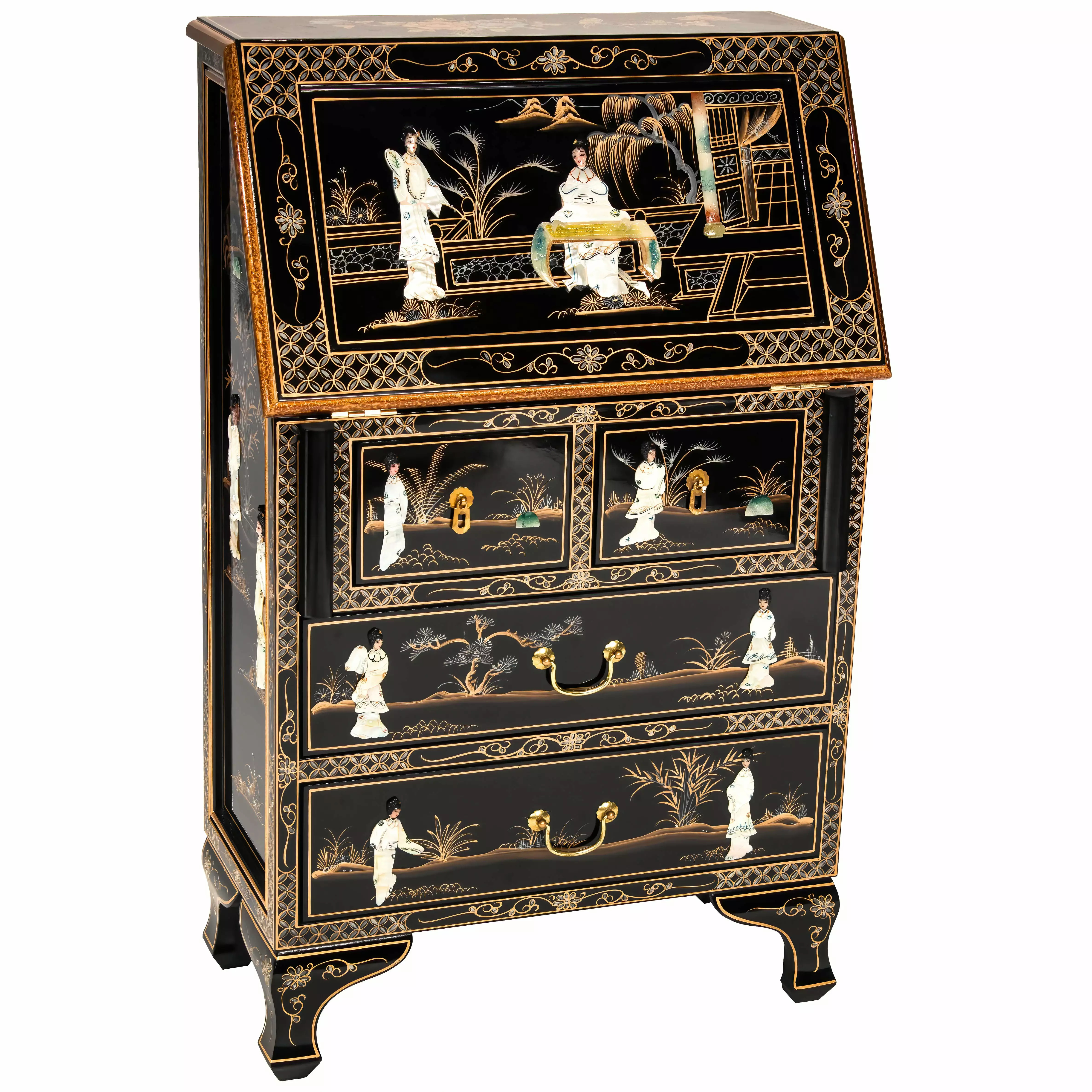 Oriental Furniture Black Lacquer Secretary Desk - Royal Ladies Writing Desk