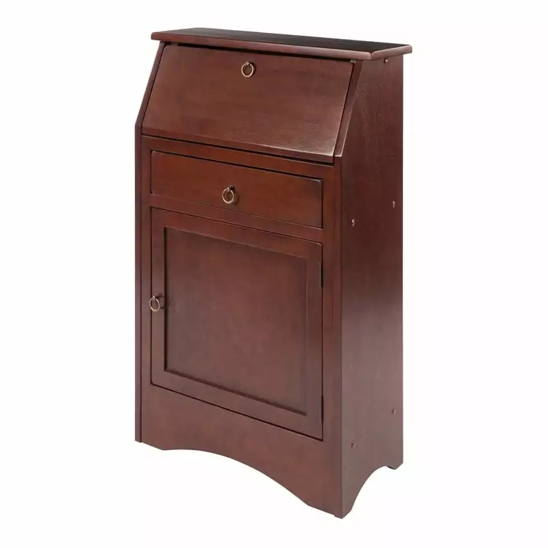 Pemberly Row Transitional Solid Wood Secretary Desk Antique Walnut