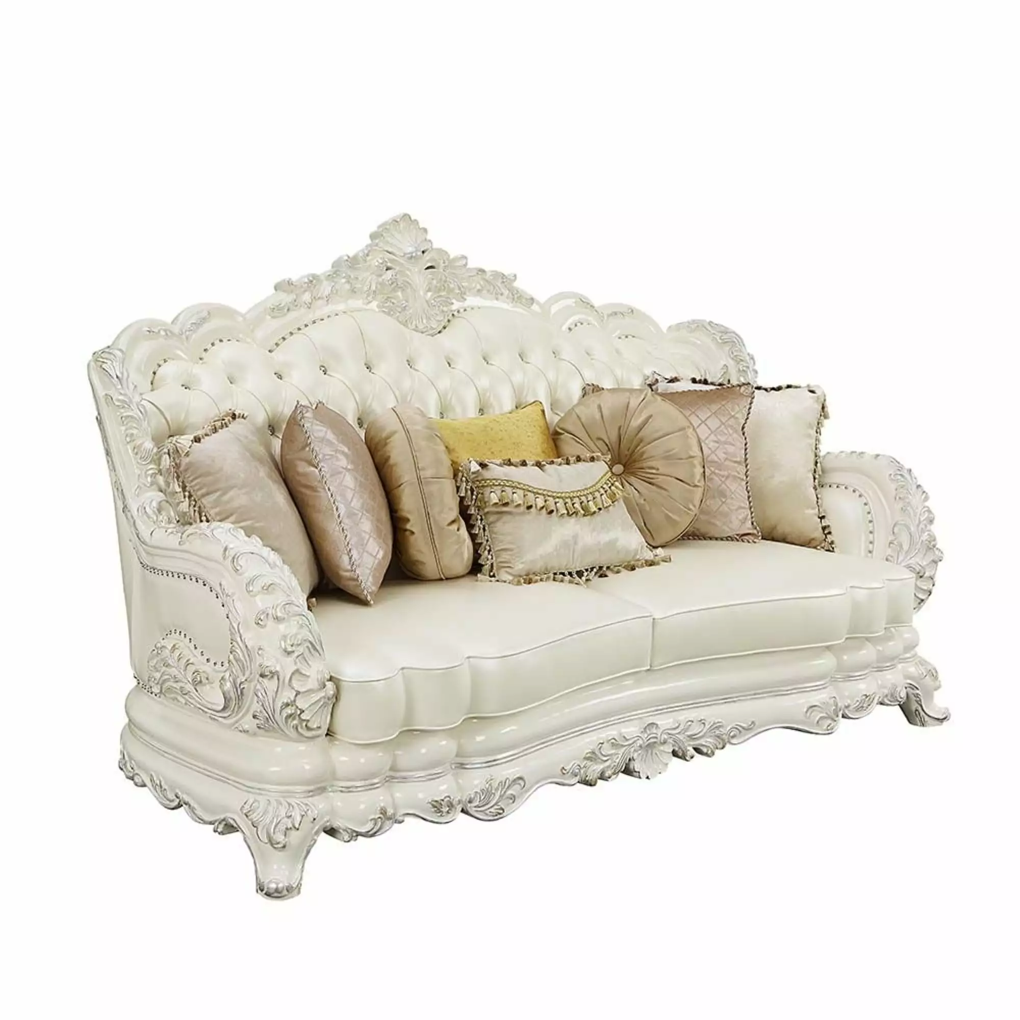 ACME Adara Sofa 7 Pillows White Antique White Living Room Set Acme Furniture