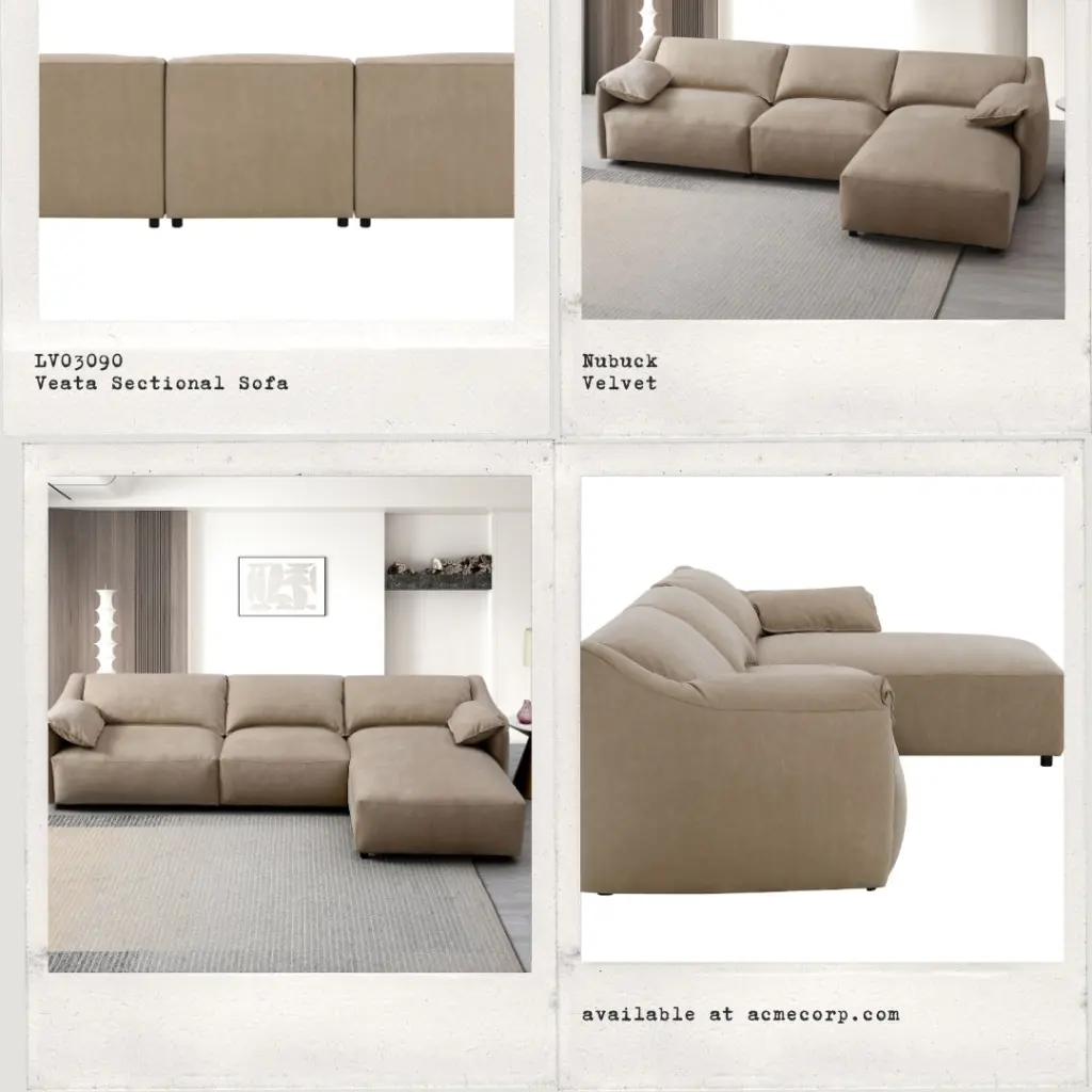 Veata Light Brown Suede Sectional Sofa Plywood Frame acme onsite store