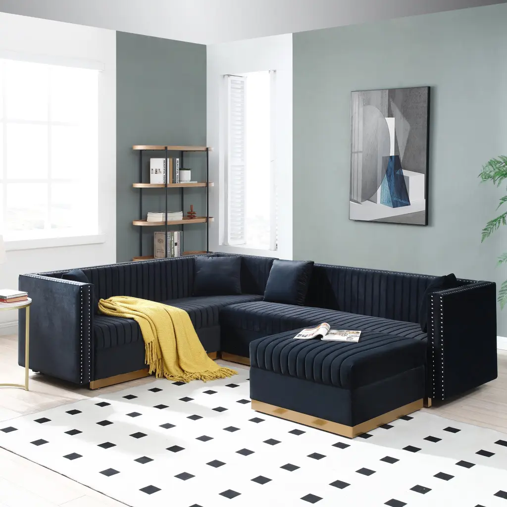 Contemporary Vertical Channel Tufted Velvet Sectional Sofa aijiafurniture