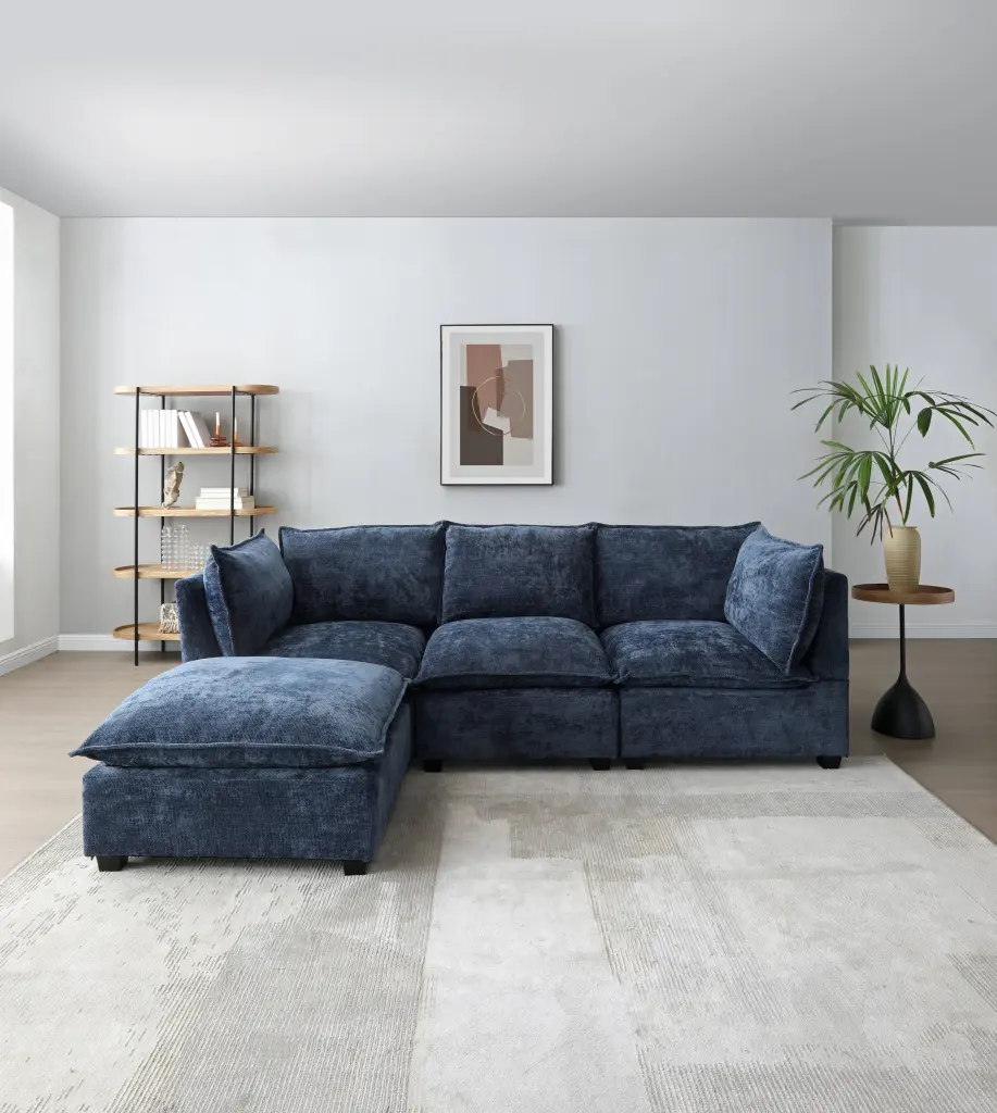 Modern Sectional Sofa L Influence Linen Fabric Corner Couch Set Convertible Design aijiafurniture