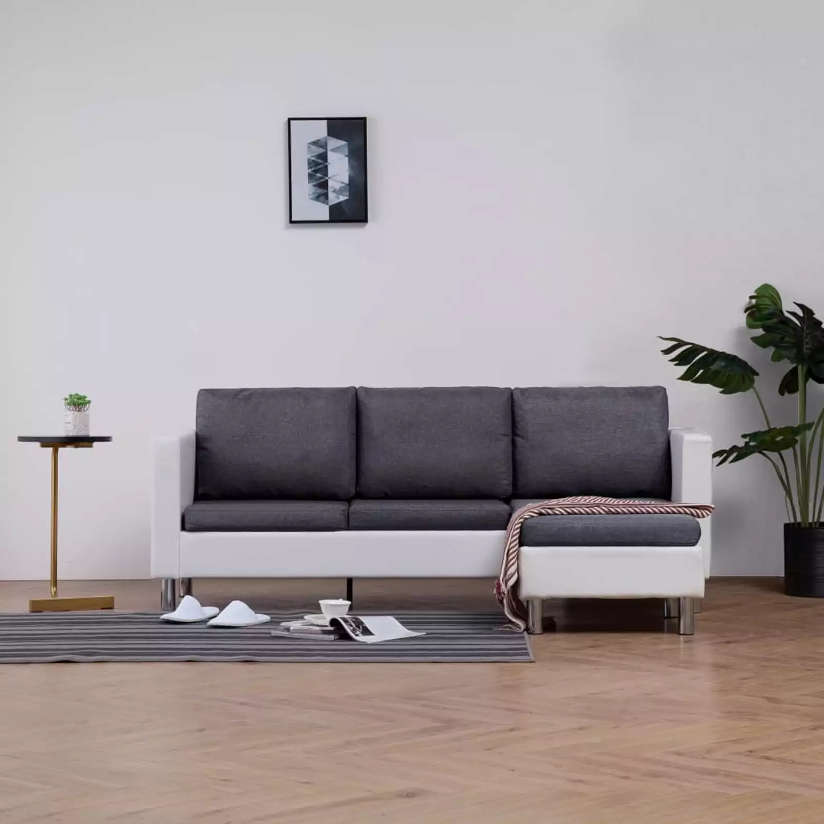 Suzicca Sectional Sofa White and Dark Gray Faux Leather Modern Living Room Couch ammoon