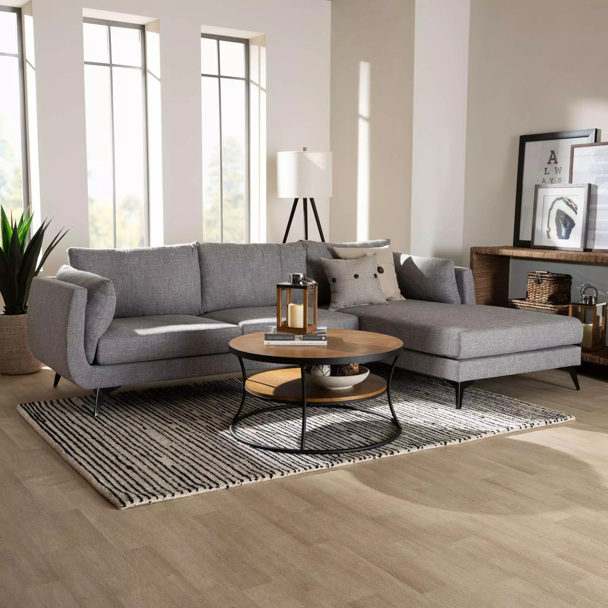 Baxton Studio Leni Modern Right-Facing Sectional Sofa 3-Seater Black