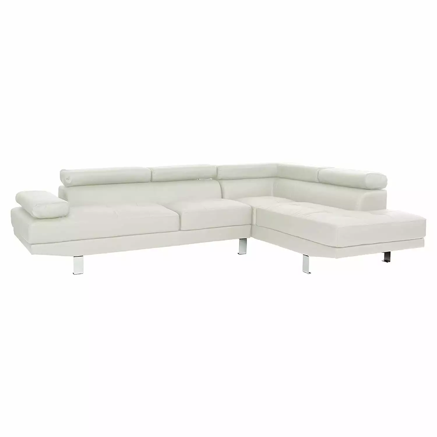 Cree 2 Piece Modern Sectional Sofa Chaise and Adjustable Headrests White Benzara