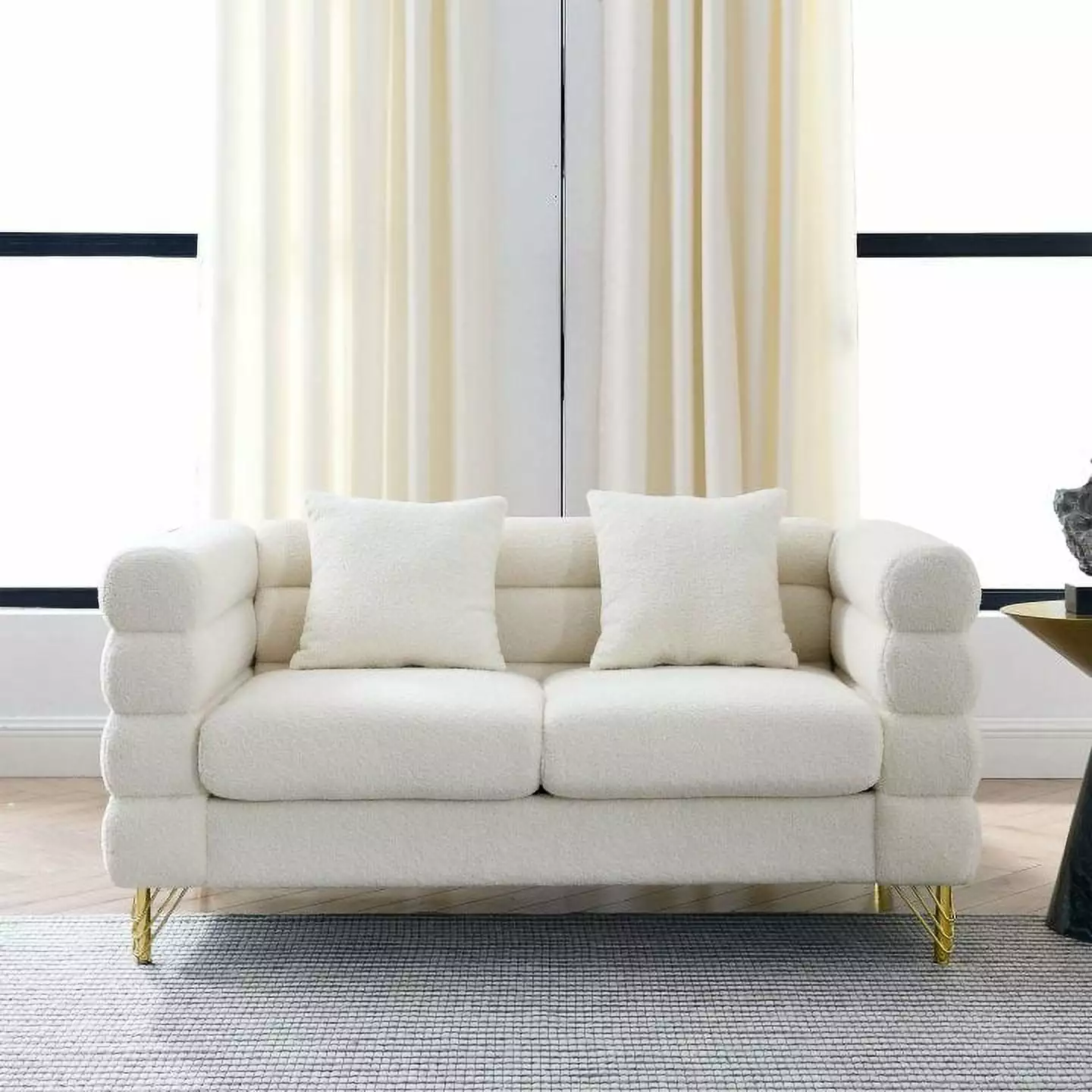 Modern Extra Deep Seat Sectional Sofa 60 Inch Oversized Sofa 2 Pillows Ivory Living Room Couch Cofuo