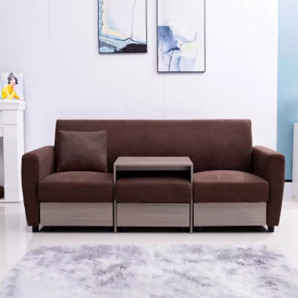 CoSoTower 3023 Sofa Double Armrests Coffee Table and Drawers Brown Chenille