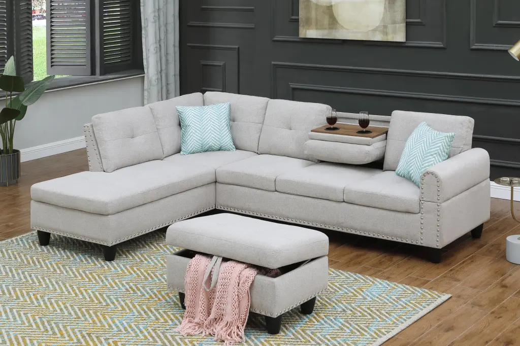 Alger 98 Inch Wide Left Hand Facing Sofa and Chaise Ottoman Light Gray cynthia-s furniture