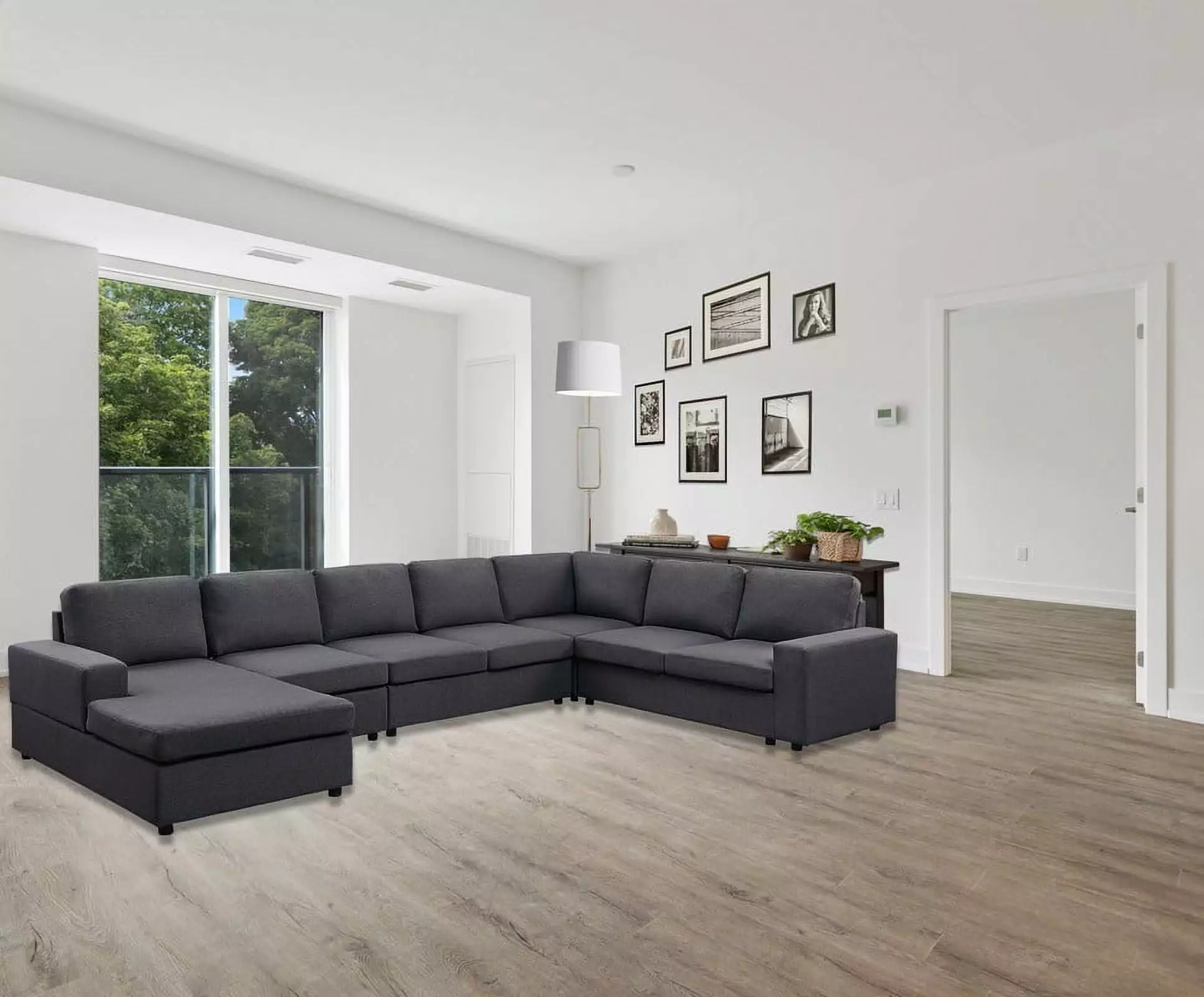 DeeHome Hayden 146.5 Modular Sectional Sofa Reversible Chaise Dark Gray Linen