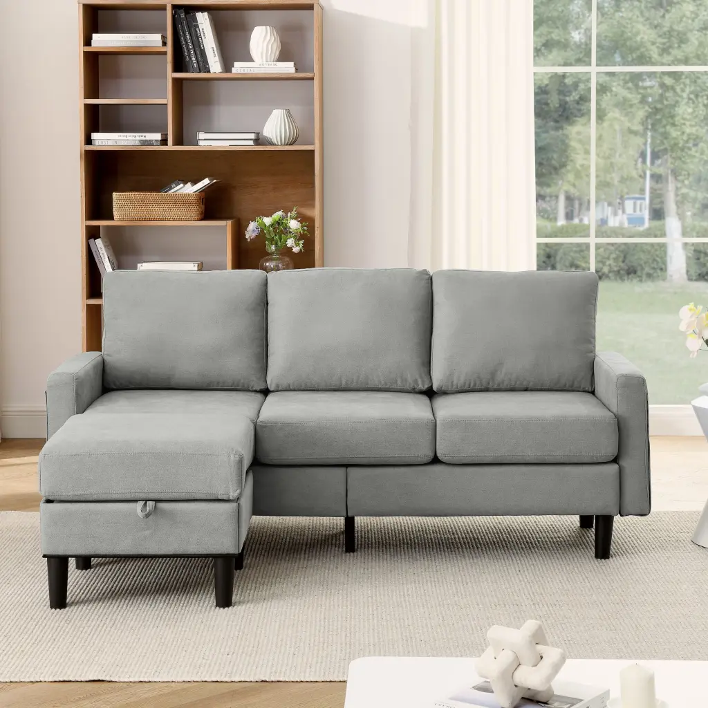 Upholstered Sectional Sofa Couch L Influenced Couch Storage Reversible Design dg chuang ying
