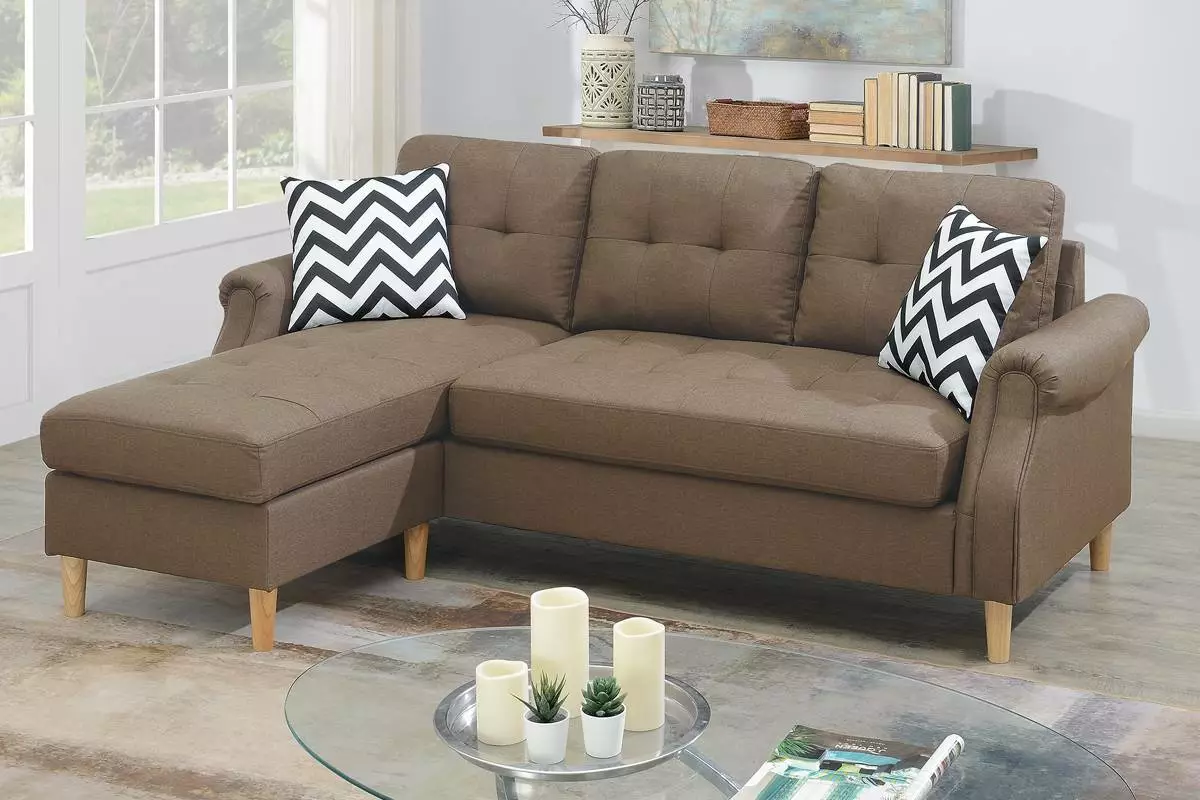 Living Room Modern Reversible Sectional Sofa Set Light Coffee Cushions Esofastore