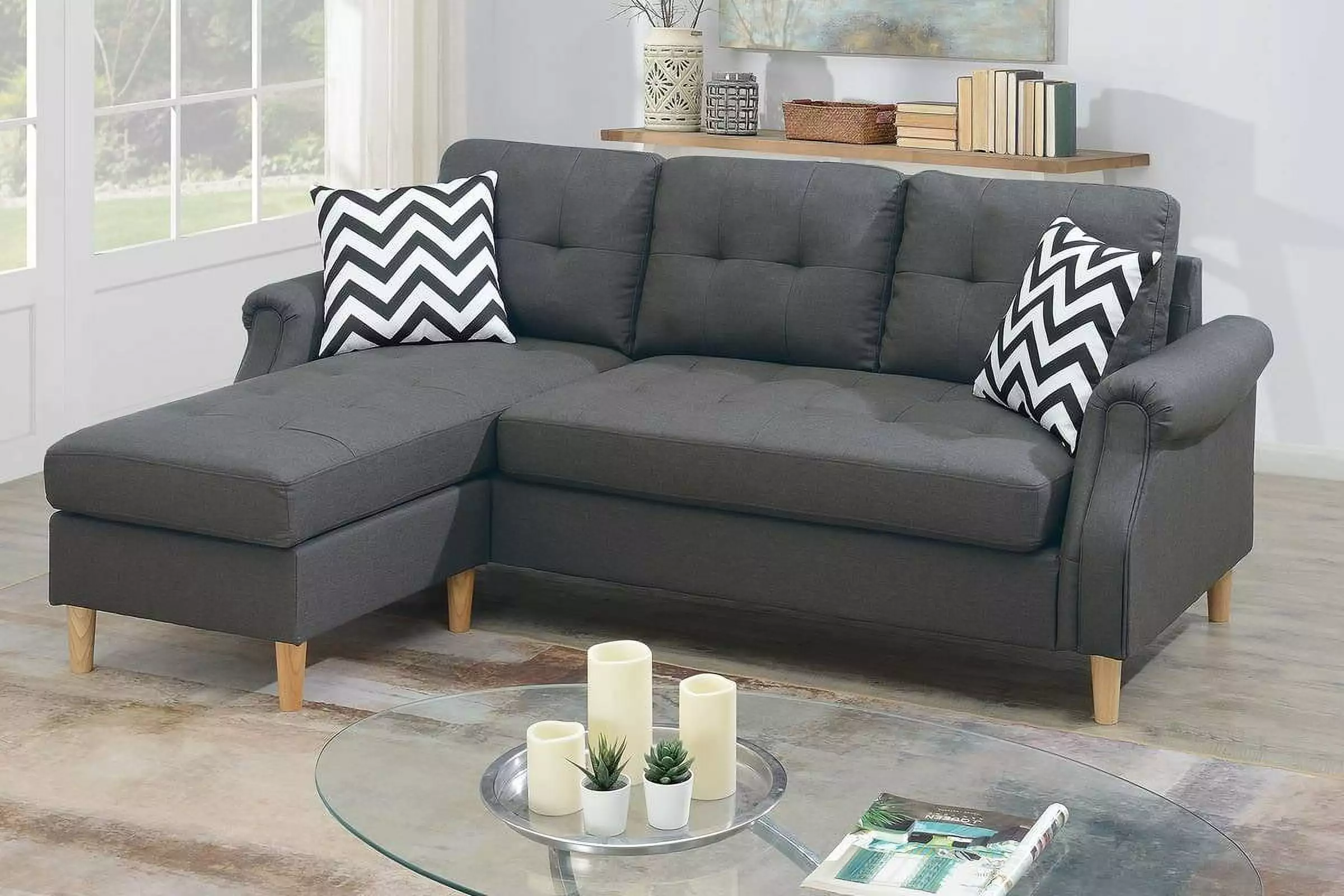Modern Comfort Reversible Sectional Sofa Set Blue Grey Polyfiber Esofastore