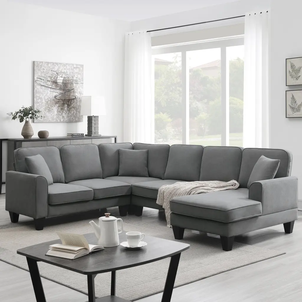 108x85.5 Modern U Influence Sectional Sofa 7 Seat Fabric Sectional Sofa gt