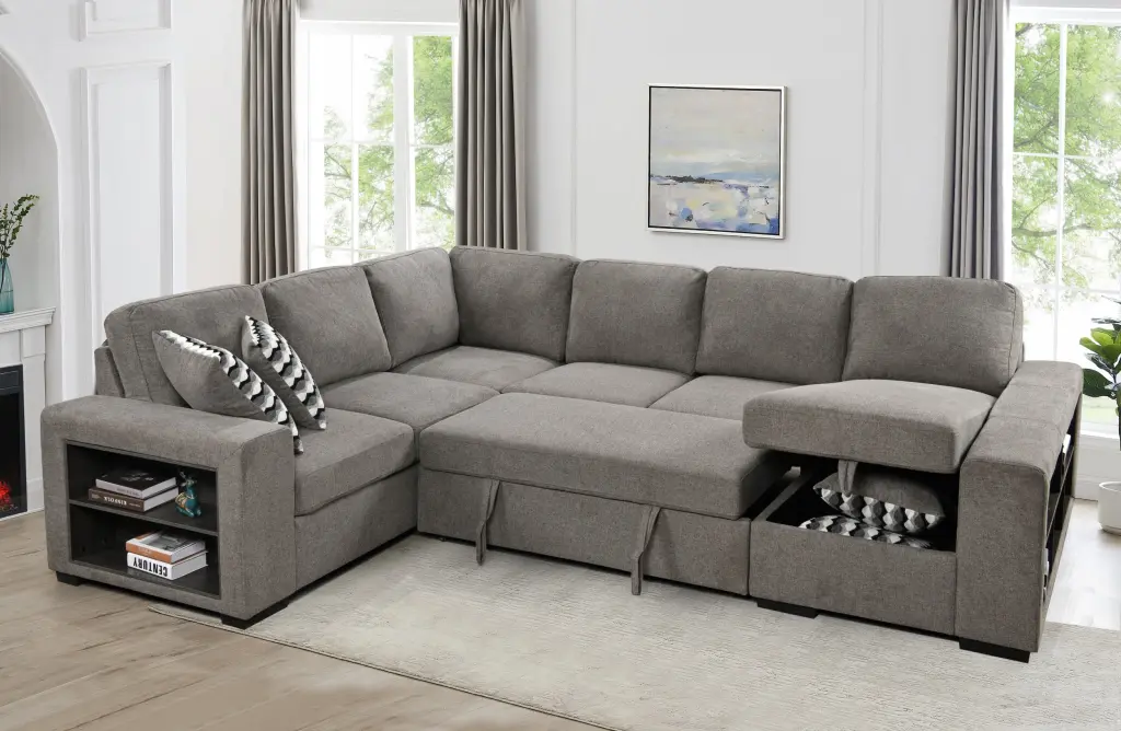 125'' Modern U Influenced 7 Seat Sectional Sofa Couch Cabinet happy home