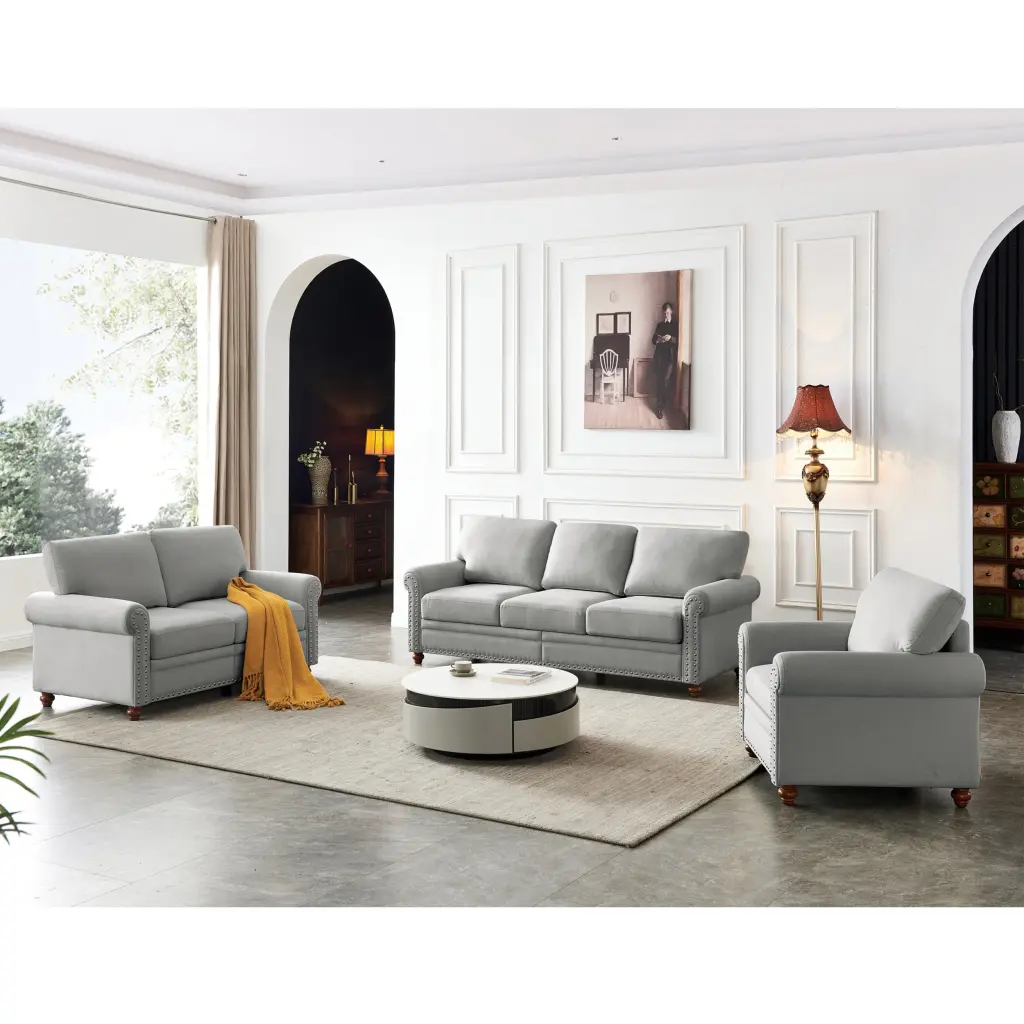 Linen Fabric Upholstery Storage Sofa 1 2 3 Sectional Grey Living Room Furniture hdf store