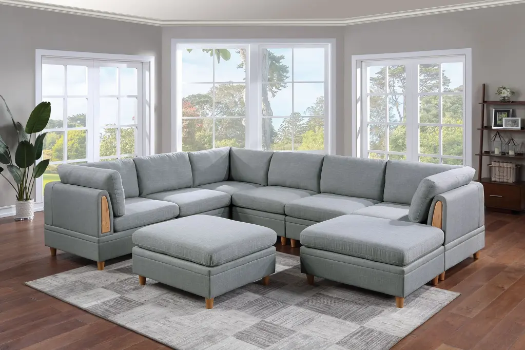 8-Piece Light Grey Dorris Fabric Sectional Sofa Set Living Room kanepe