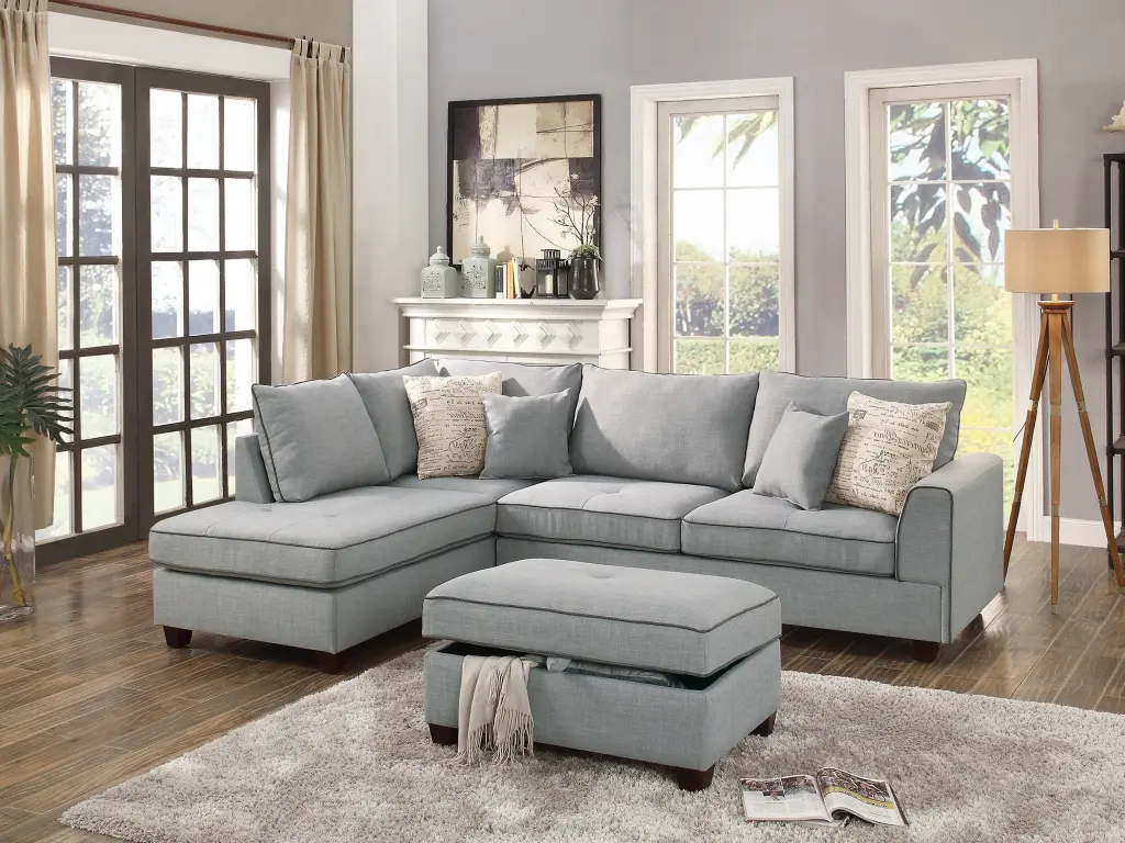 Beautiful 3 Piece Sectional Sofa Light Grey Dorris Fabric Cushions kanepe